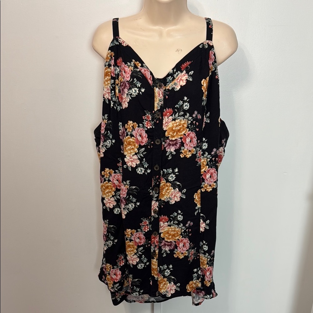Torrid Floral Fit & Flare Sleeveless Top Adjustable Straps Black 5X NWT